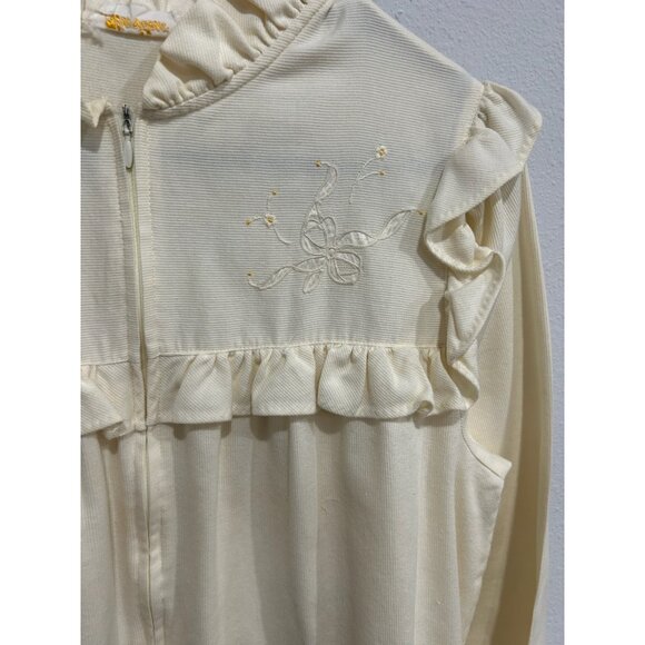 Vintage Barbizon Helena Ruffle Zip Front Nightgown Cream Sz Small Embroidered - Picture 4 of 10